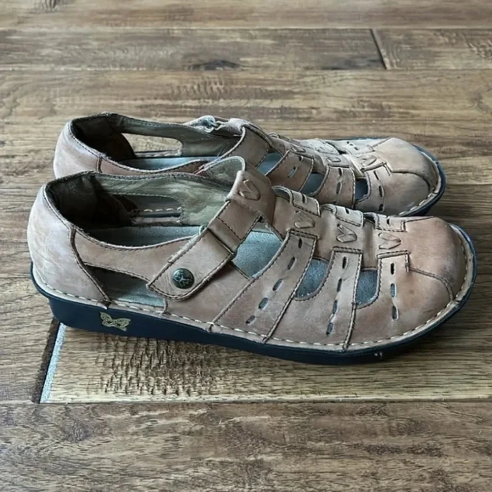 Alegria Pesca Fisherman Sandals Camel Tan Leather Strappy Comfort Shoes Size 39